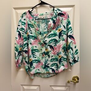 LOFT Women's Floral Blouse - Green and Pink